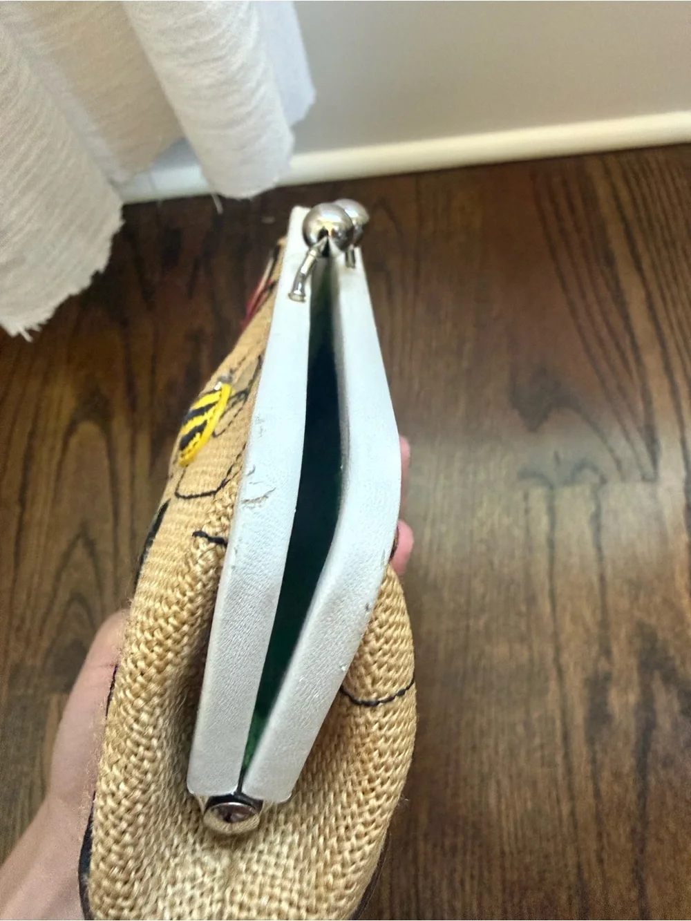Coach Floral Bee Embroidered Clutch - Beige with Red & Teal Accents
